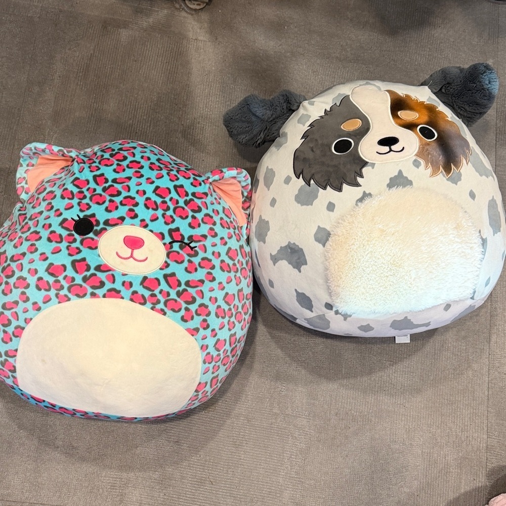 Squishmallow Leopard Cat and Gray Dog Stuffed Animals